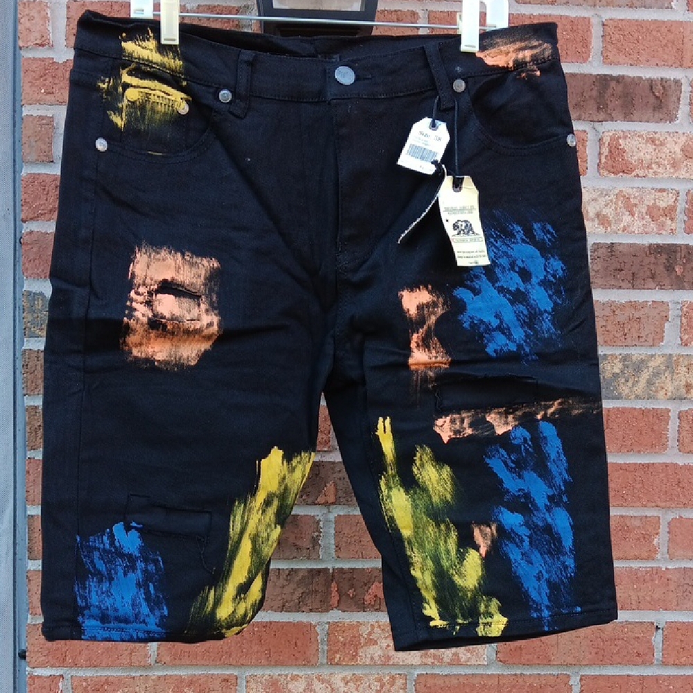 Trestles Vibrant Black and Multicolor Men's Jean Shorts